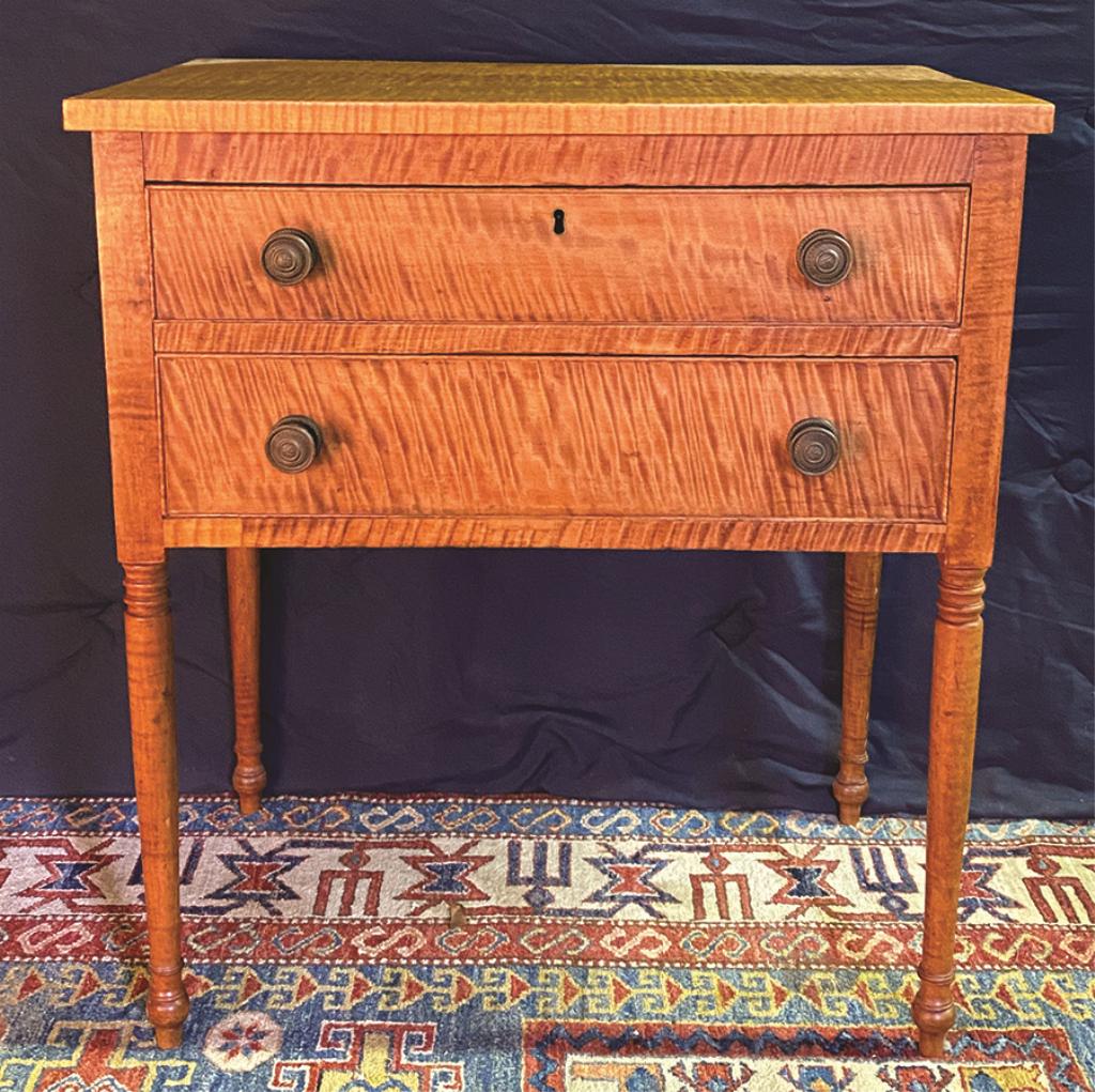 Two Drawer Tiger Maple Table 27" W x 18.75: D x 30.25" (1 of 1)