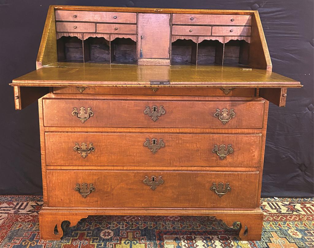 Chippendale Tiger Maple Slant Front Desk With Four Long (1 of 1)