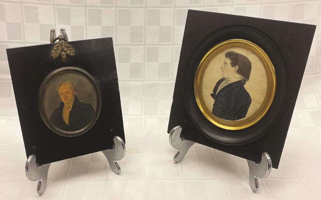 Two Miniature 19th Century Ink and Watercolor Portraits (1 of 1)