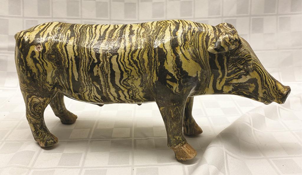 Scroddled Ware Pig with Unusual Yellow Glaze 12" L x (1 of 1)
