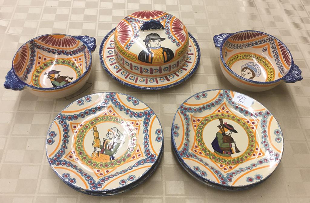 Nine Piece Quimper Set Plates: 7" W, Bowls: 5" W x 2.5" (1 of 1)