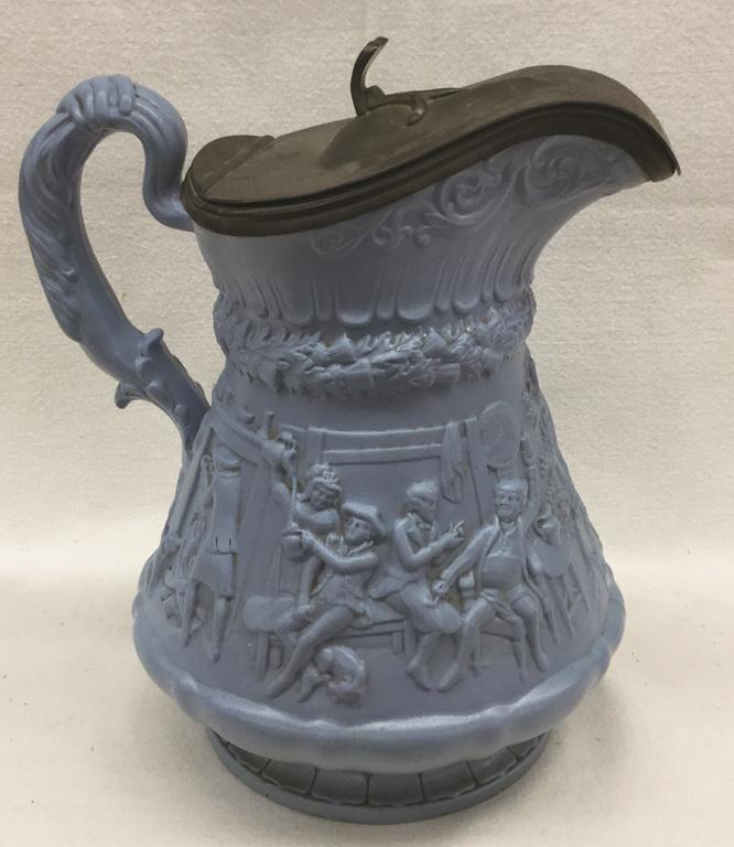 Ridgeway Blue Ironstone Pitcher 11"H x 9.5"W Condition:: Condition: Good
