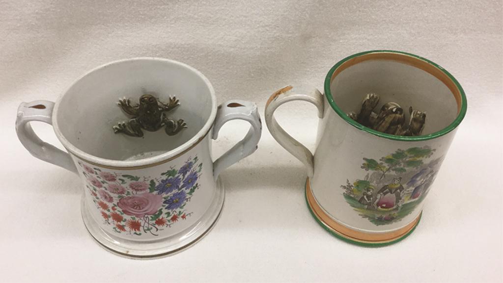 Two Early Frog Mugs: Larger: 4.25" H x 7" W Smaller: (1 of 1)