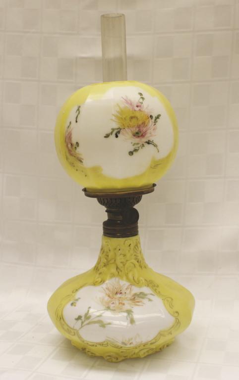 Handpainted Milk Glass Lamp and Shade 11" H x 6" (1 of 1)