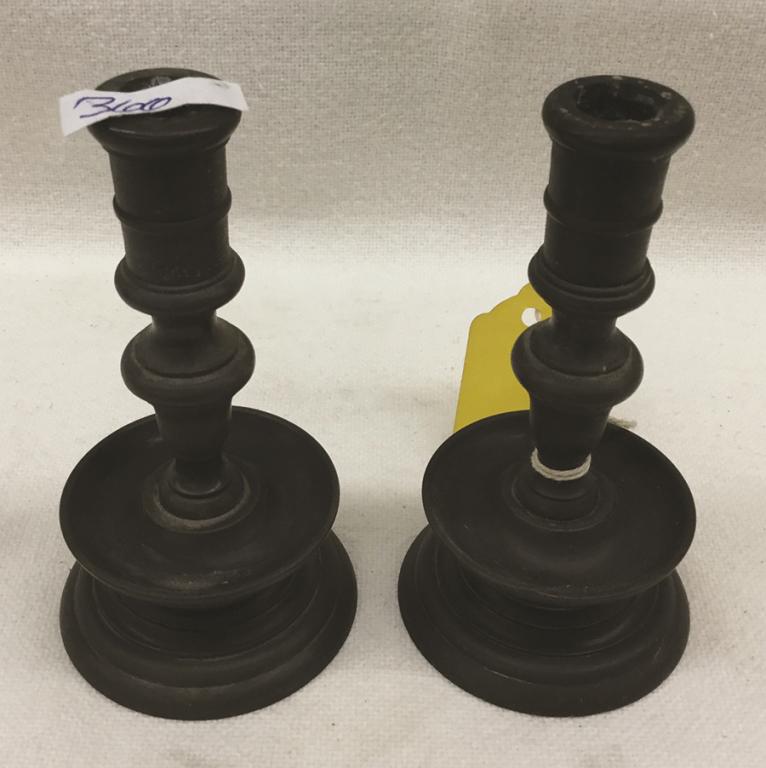 Very Early Bronze English Candlesticks both 4" H (1 of 1)