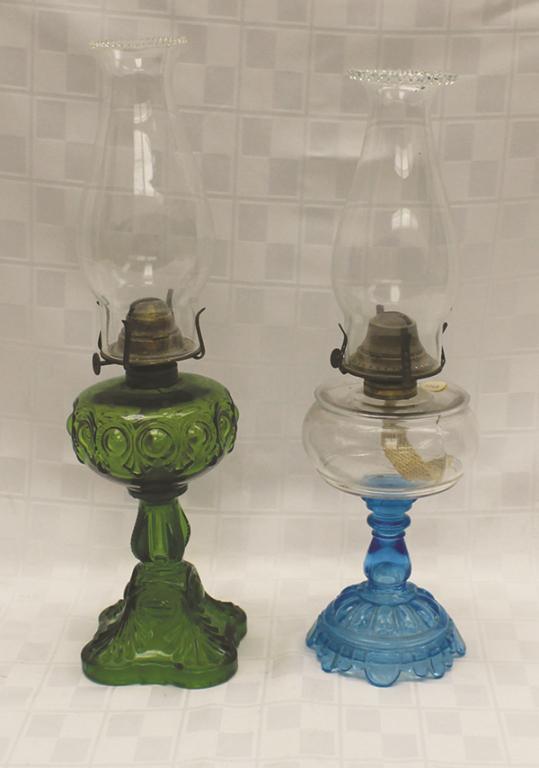 Two Piece Colored Glass Kerosene Lights Both approx. (1 of 1)
