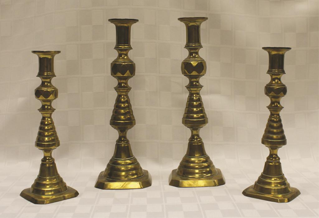 Four Piece Early 19th Century Brass Candlesticks 16" W (1 of 1)