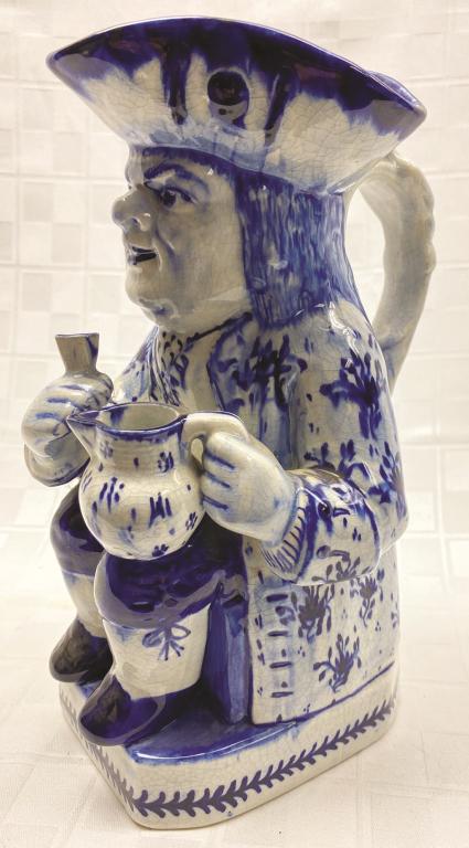 Blue Staffordshire "Toby" Pitcher with Figural Handle (1 of 1)