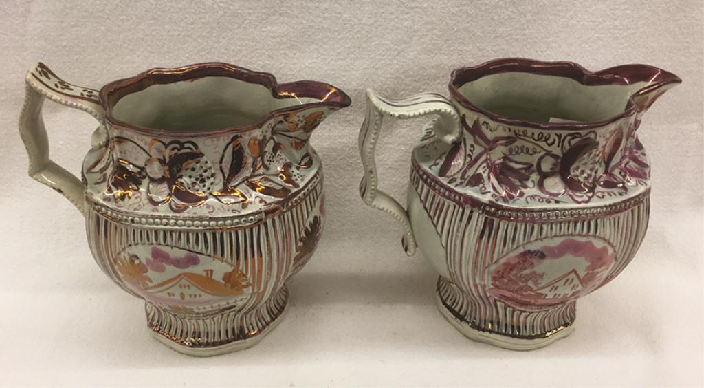 Two Pink Lustre Pitchers 5.75" H Condition: Hairline on (1 of 1)