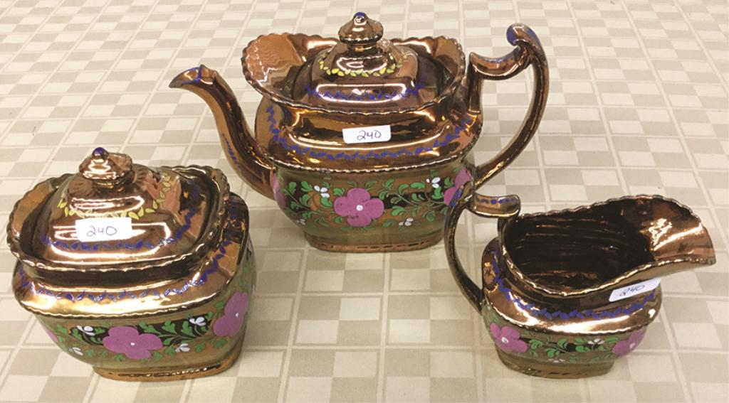 Three Pieces of Copper Lustre Teapot: 7.25" H x 10.25" (1 of 1)
