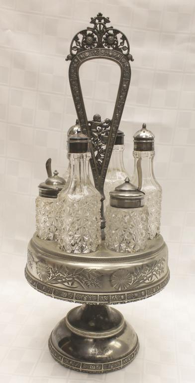 Silver Plated Cruet Stand w/ 6 Bottles 18" H x 8"W (1 of 1)