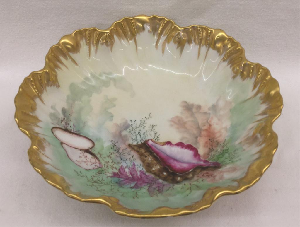 Limoges Bowl Handpainted with Scalloped Edges 10" W x (1 of 1)