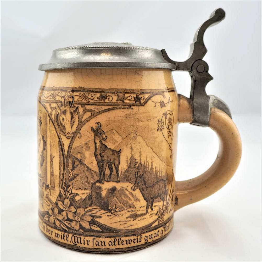 Beer mug with pewter lid, around 1880 (1 of 6)