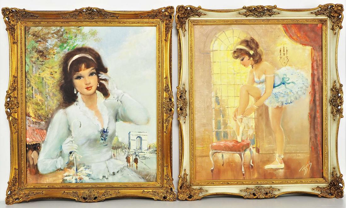 Mixed paintings, Eugene Tissot - Pin-up Girls, 2 pieces (1 of 5)