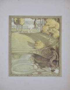 Karl Schmoll von Eisenwerth (1879, Vienna - 1948, Braunau) - Lithograph "Am Weiher", Art Nouveau, c.: Karl Schmoll von Eisenwerth (1879, Vienna - 1948, Braunau) - Lithograph "Am Weiher", Art Nouveau, c. 1910 Studied from 1899 to 1901 with Paul Hoecker and Ludwig von Herterich at the Academy of Fine Ar