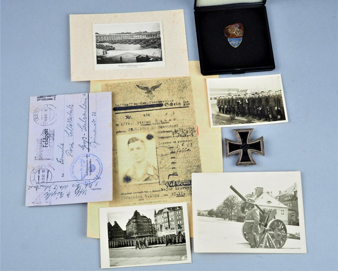 Third Reich, Mixed Militaria WW2, mostly Ulm: Third Reich, Mixed Militaria WW2, mostly UlmUlm Wehrmacht photos i.a. parade on the Führer's birthday in Ulm 1938; saluting officer next to light artillery (artillery barracks Ulm, today's riding