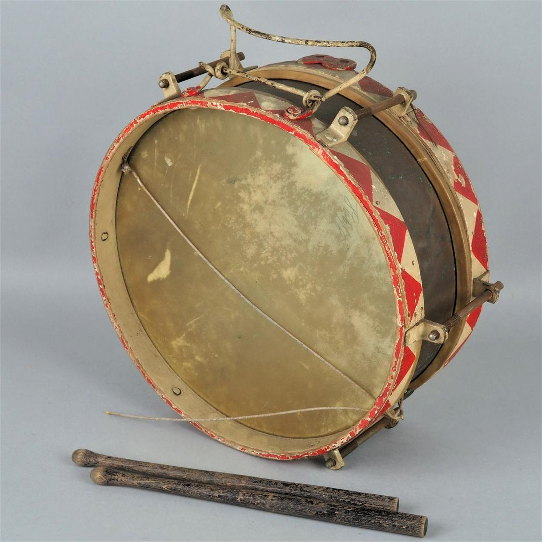 Hitler-Youth (HJ) drum around 1930: Hitler-Youth (HJ) drum around 1930old marching drum of the Hitler Youth, with drumsticks. Brass band running around the center, wooden rings stretched on top, these traditionally painted red/white. 6 