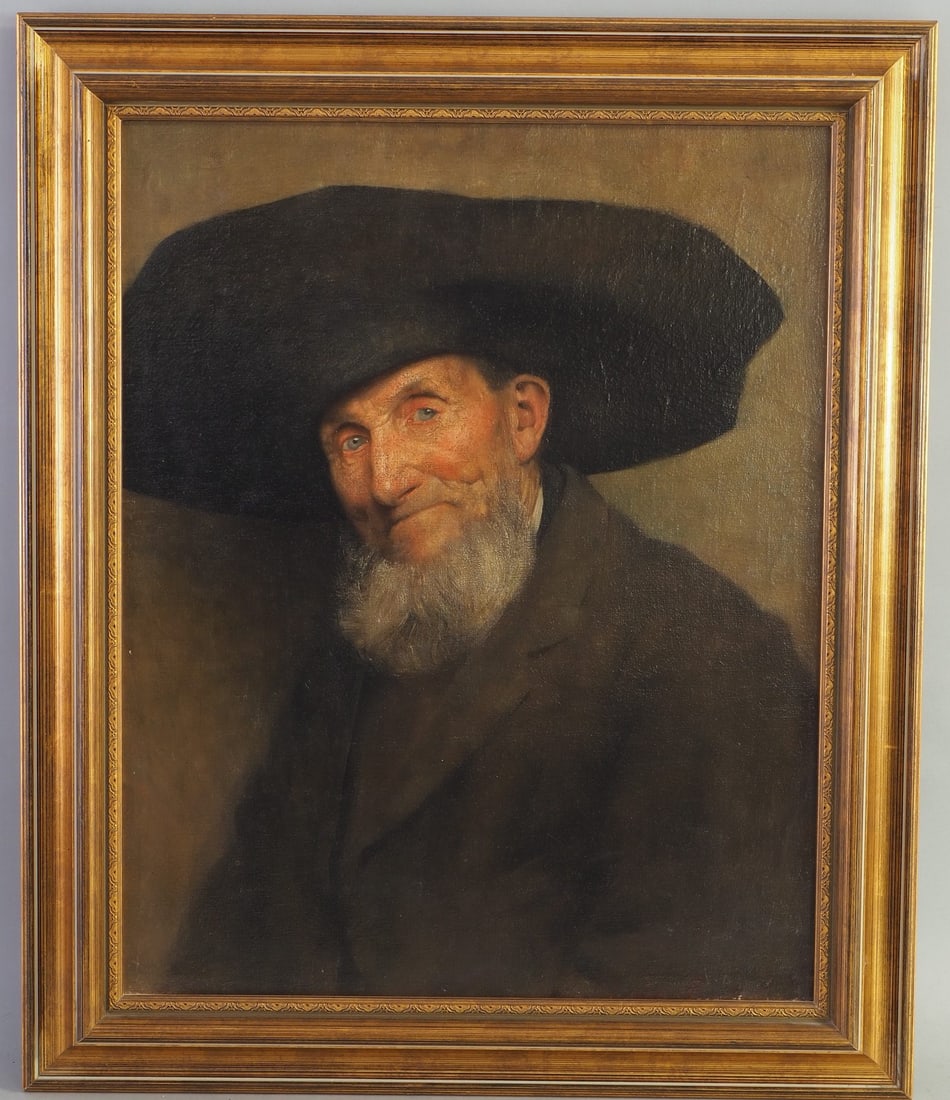 Adolf Günther, Thuringian farmer, mid-19th century.: Adolf Günther, Thuringian farmer, mid-19th century.Oil on canvas in a beautifully crafted wooden frame painted with gold paint and framed in a modern style. Half-length portrait of a farmer from 