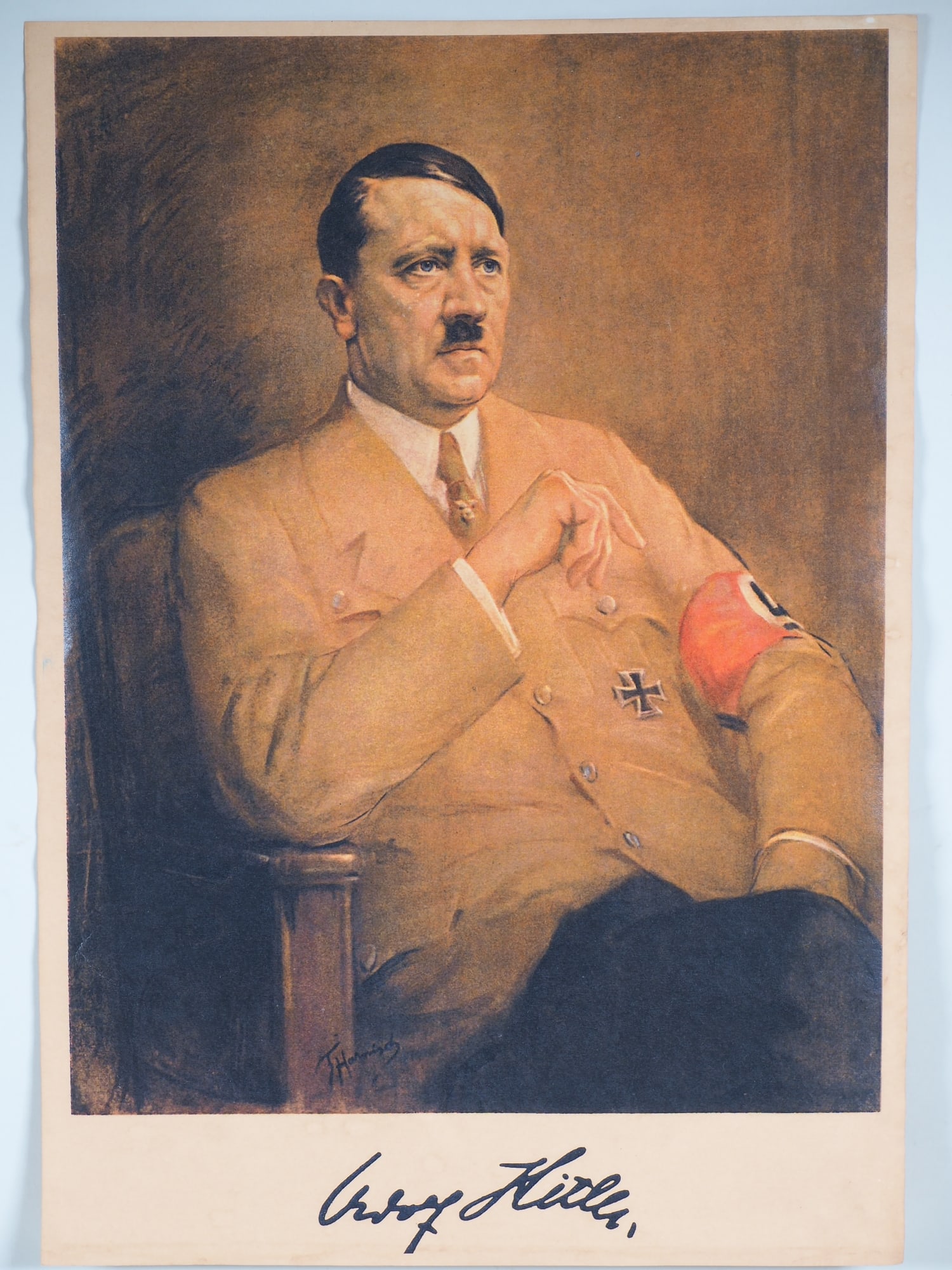NS propaganda poster Adolf Hitler, after a painting by Friedrich Harnisch: NS propaganda poster Adolf Hitler, after a painting by Friedrich Harnisch Lithograph war poster for propaganda purposes in the Third Reich, depiction of Adolf Hitler, after a painting by Friedrich Har