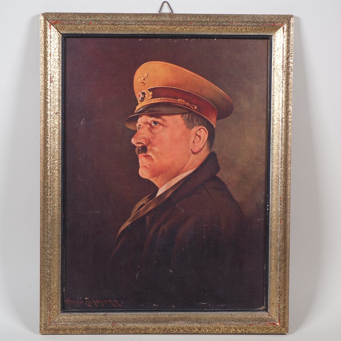 Third Reich: Rare large Führer office picture of Adolf Hitler, by Hugo Lehmann: Third Reich: Rare large Führer office picture of Adolf Hitler, by Hugo Lehmann Large Führer office picture with the portrait of Adolf Hitler, lithograph after a painting by Hugo Lehmann. On cardboar