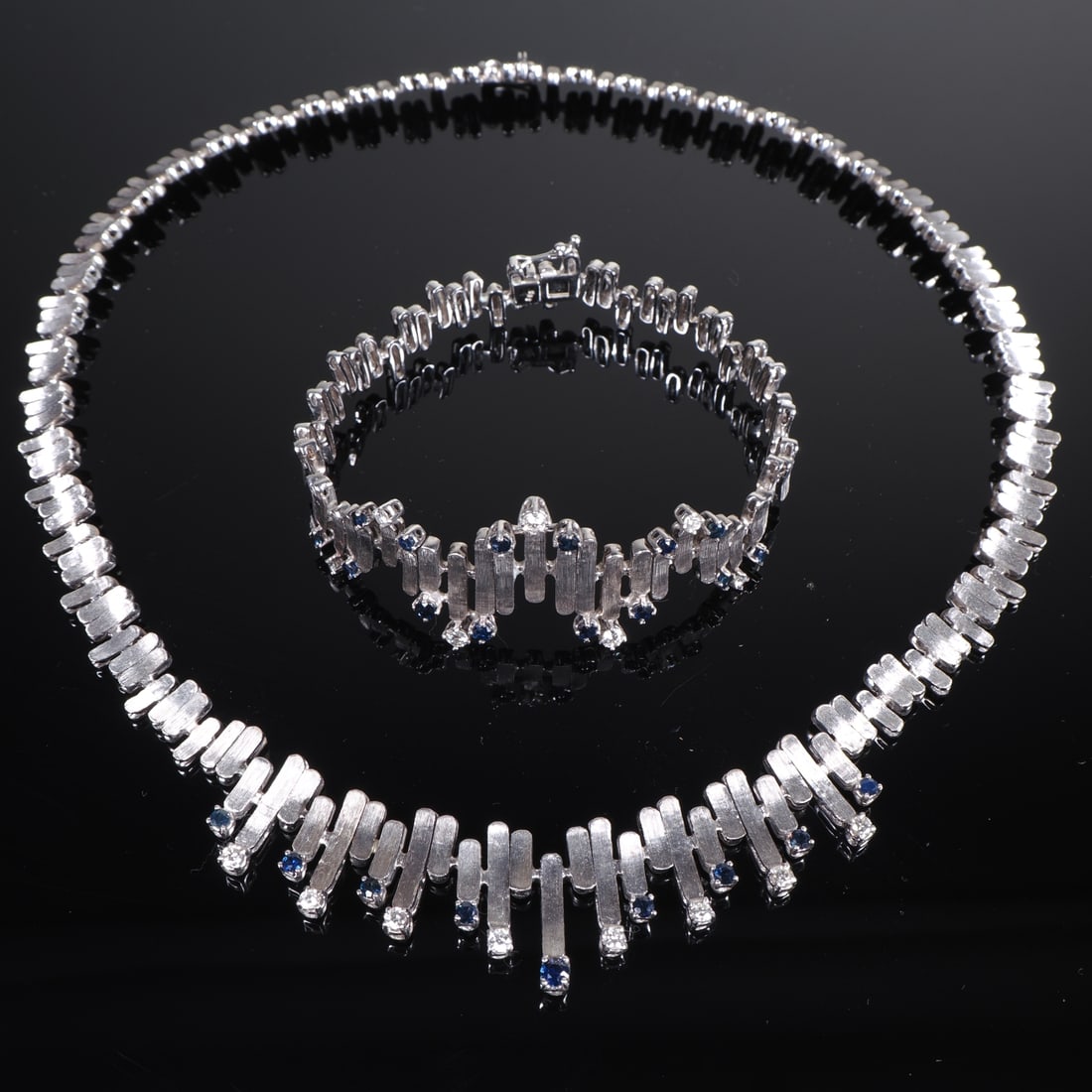 14K white gold diamond and sapphire set (1 of 6)