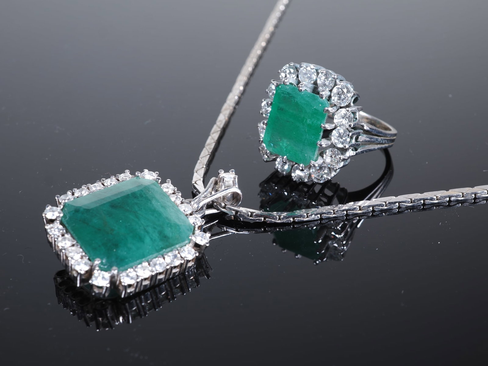 14K white gold diamond and emerald set (1 of 7)