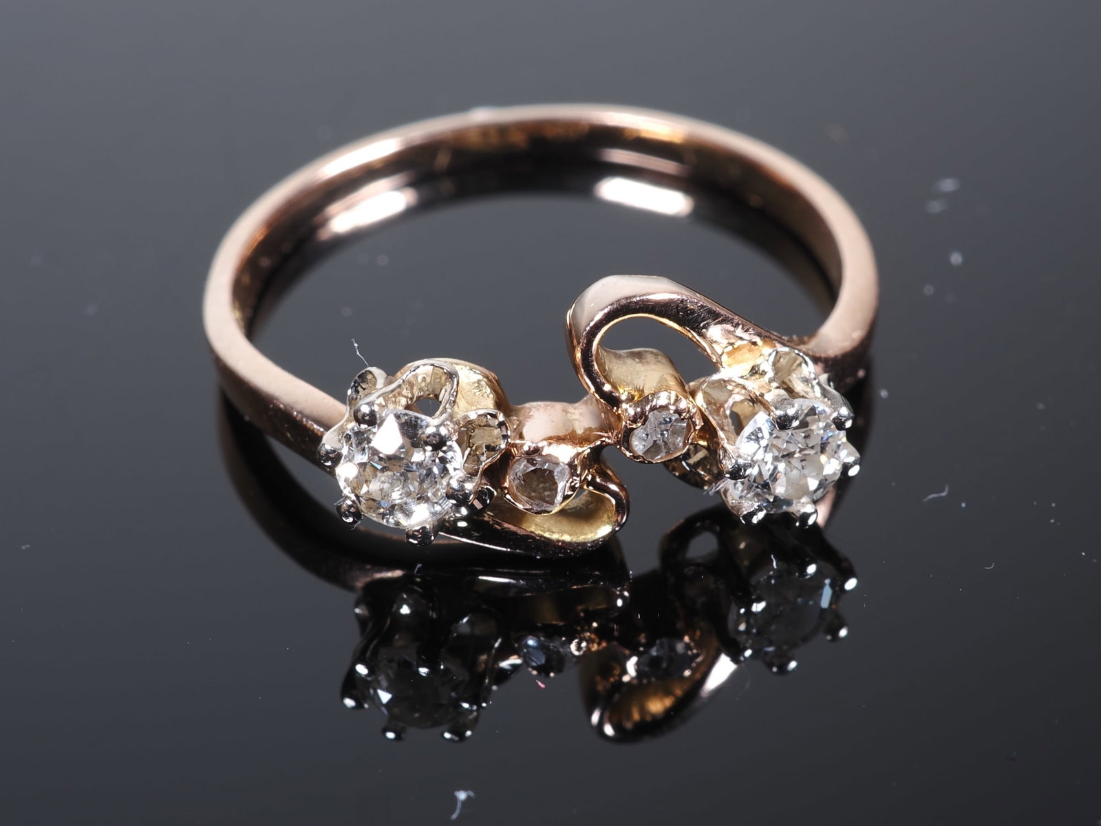 Art Nouveau-style double diamond ring in 14K rose gold (1 of 2)