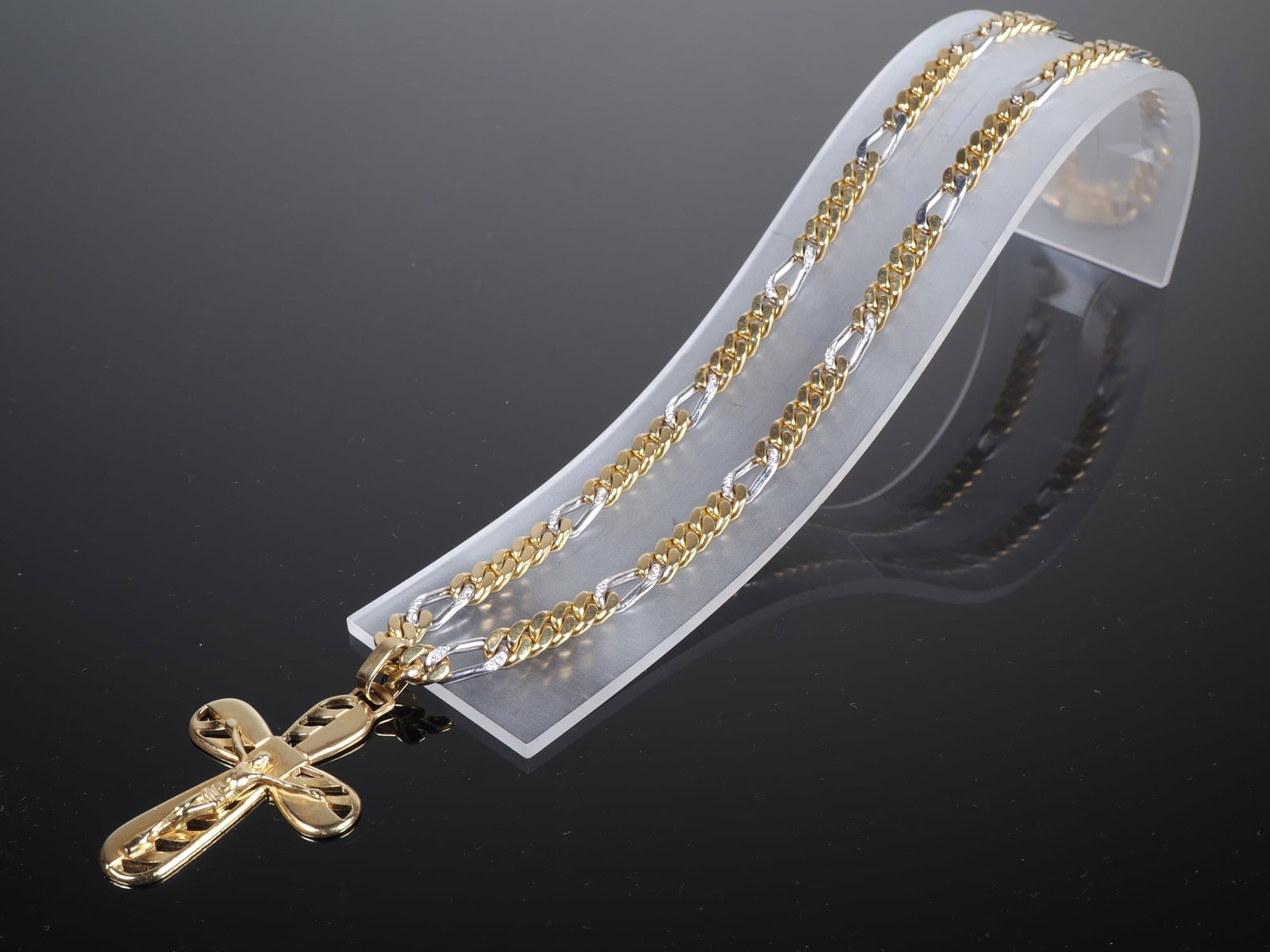 Solid 18K gold and white gold necklace with an Italian cross pendant (1 of 4)