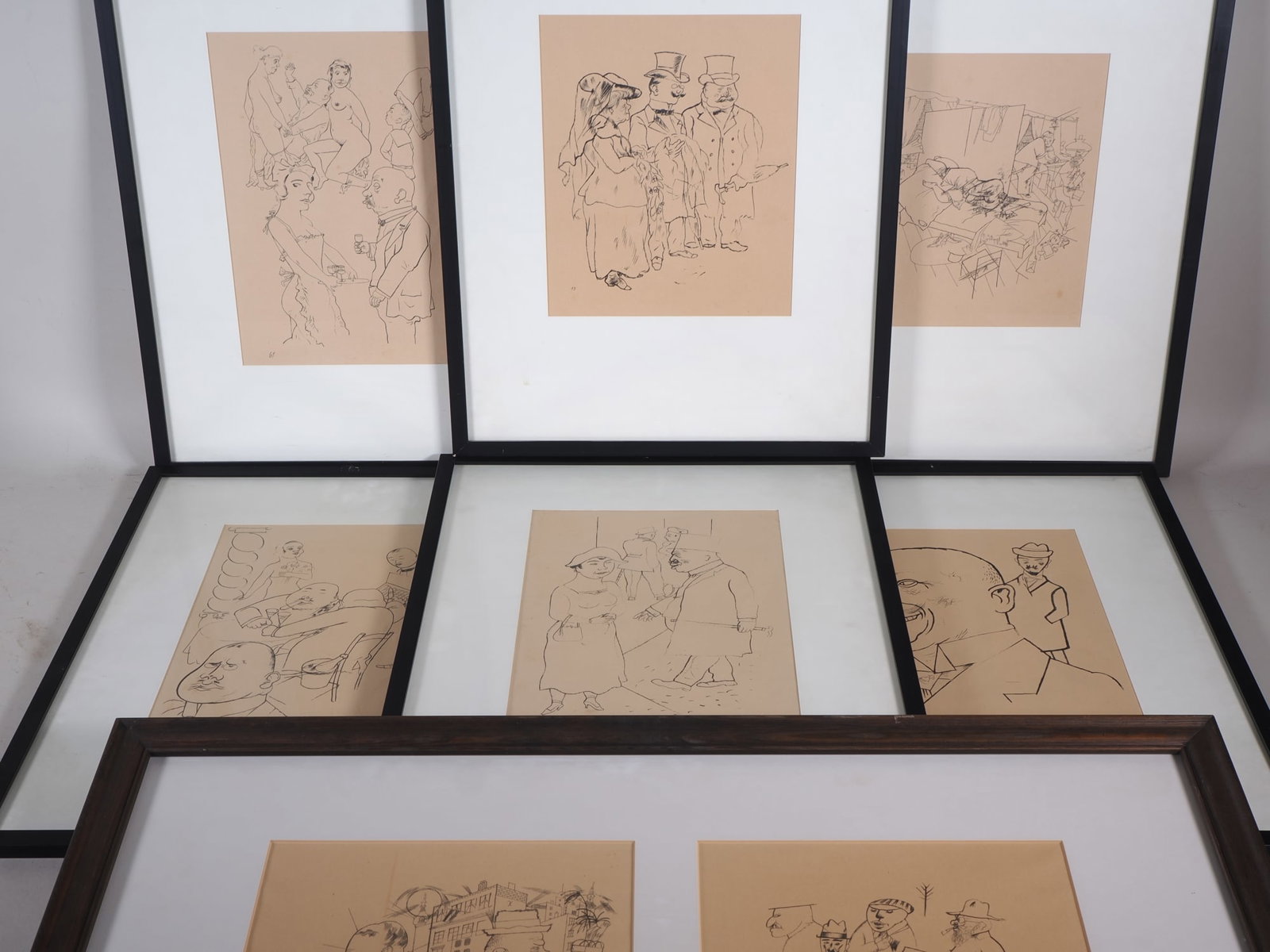 George Grosz (Berlin 1893-1959) - 8 offset prints from "Ecce Homo," 1922/23: George Grosz (Berlin 1893-1959) - 8 offset prints from "Ecce Homo," 1922/238 offset prints from the collection "Ecce Homo" (Behold, the Man), each with the sheet number. Nos. 13; 15; 32; 40; 47; 61; 6