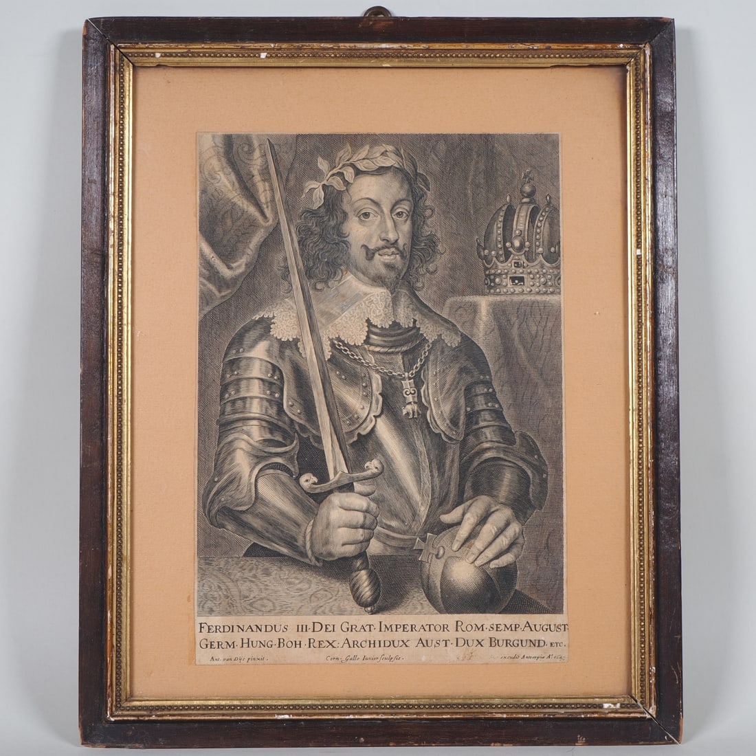 Engraving Emperor Ferdinand III, Cornelis Galle II, A. van Dyck, 1649 (1 of 3)