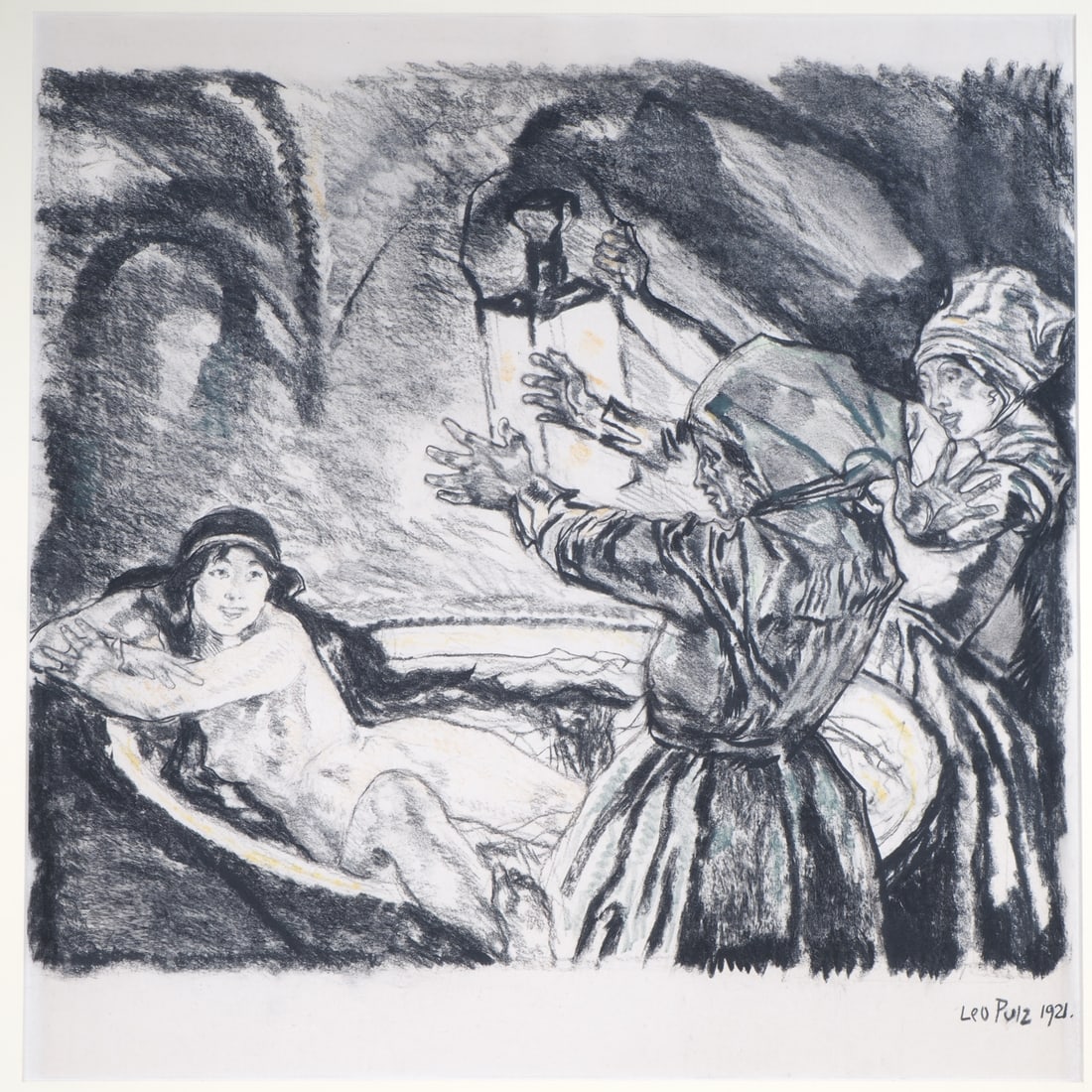 Leo Putz (1869 - 1940, Merano) - Bathing Beauty, 1921: Leo Putz (1869 - 1940, Merano) - Bathing Beauty, 1921Charcoal drawing on paper. Signed and dated "Leo Putz 1921" at the bottom right. Modern frame with passe-partout under glass. Image size 50 x 50 cm