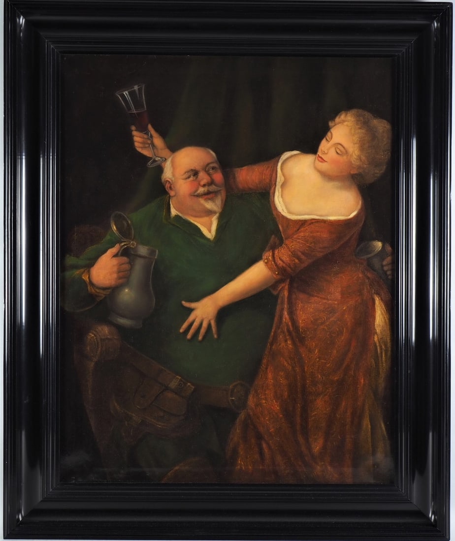 The seduction, large genre painting, around 1870. (1 of 3)