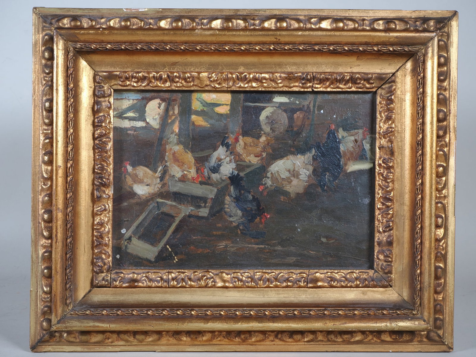 Small painting "Chickens in the coop", Italy late 19th century (1 of 3)