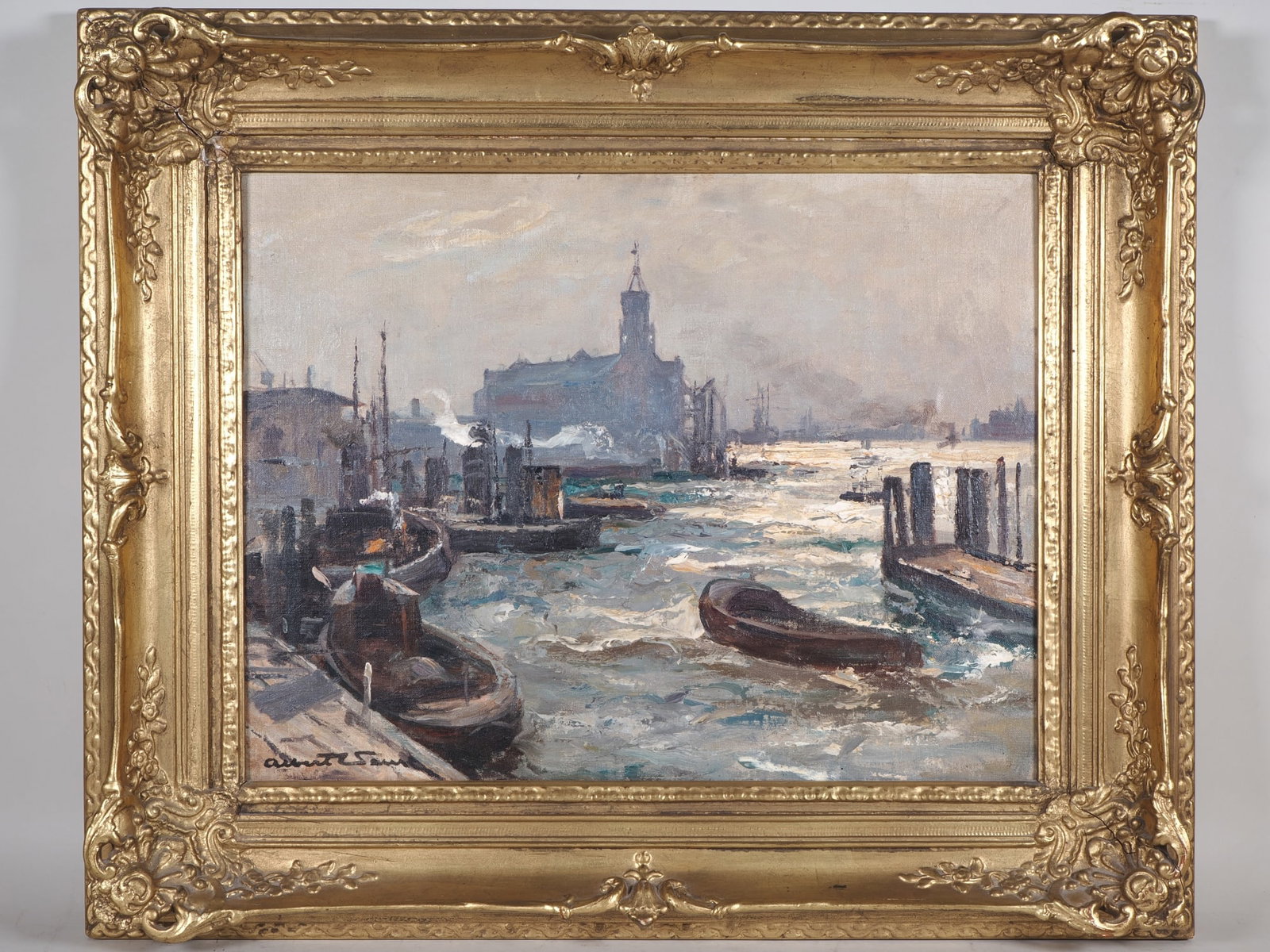 Albert Wenk (1863, Bühl - 1934, Munich) - The Port of Hamburg with Kehrwiederspitze, c. 1900 (1 of 4)