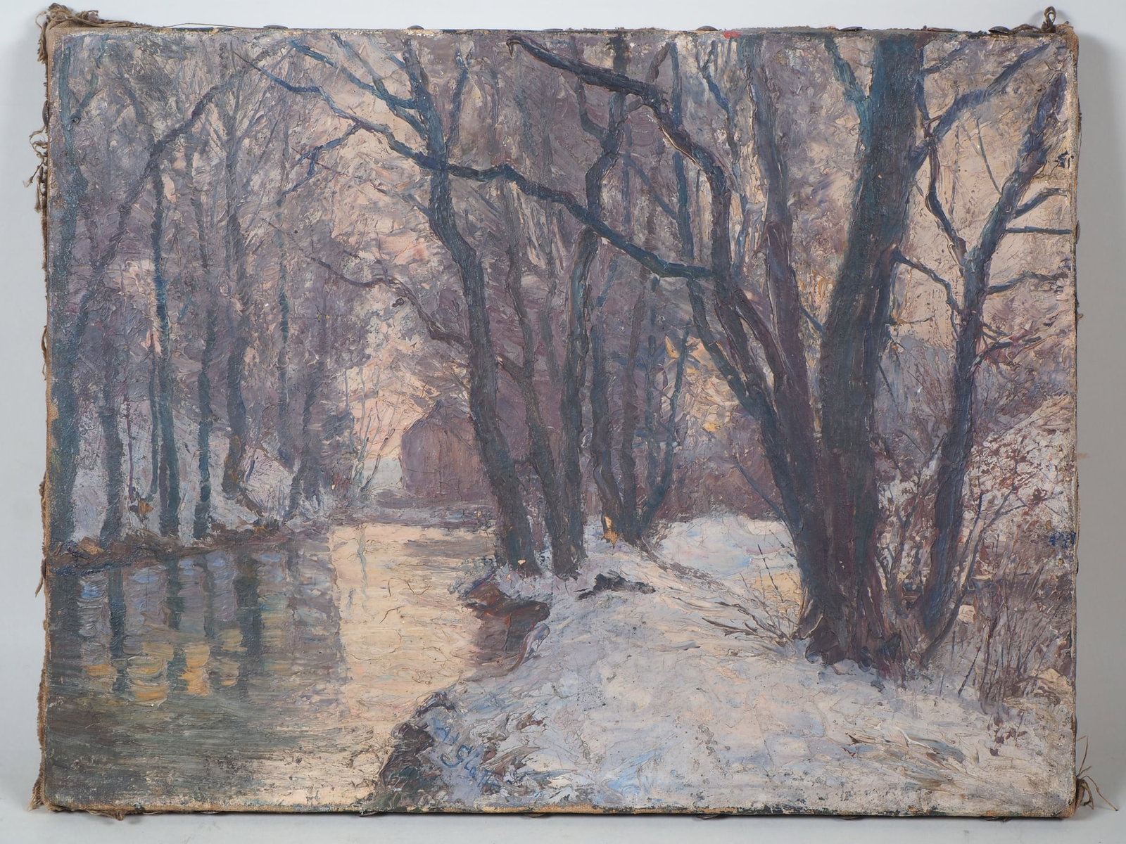 Adolf Glatte (born 1866 in Häslicht, Silesia - died 1920 in Munich) - Winter Evening on the Würm, (1 of 2)