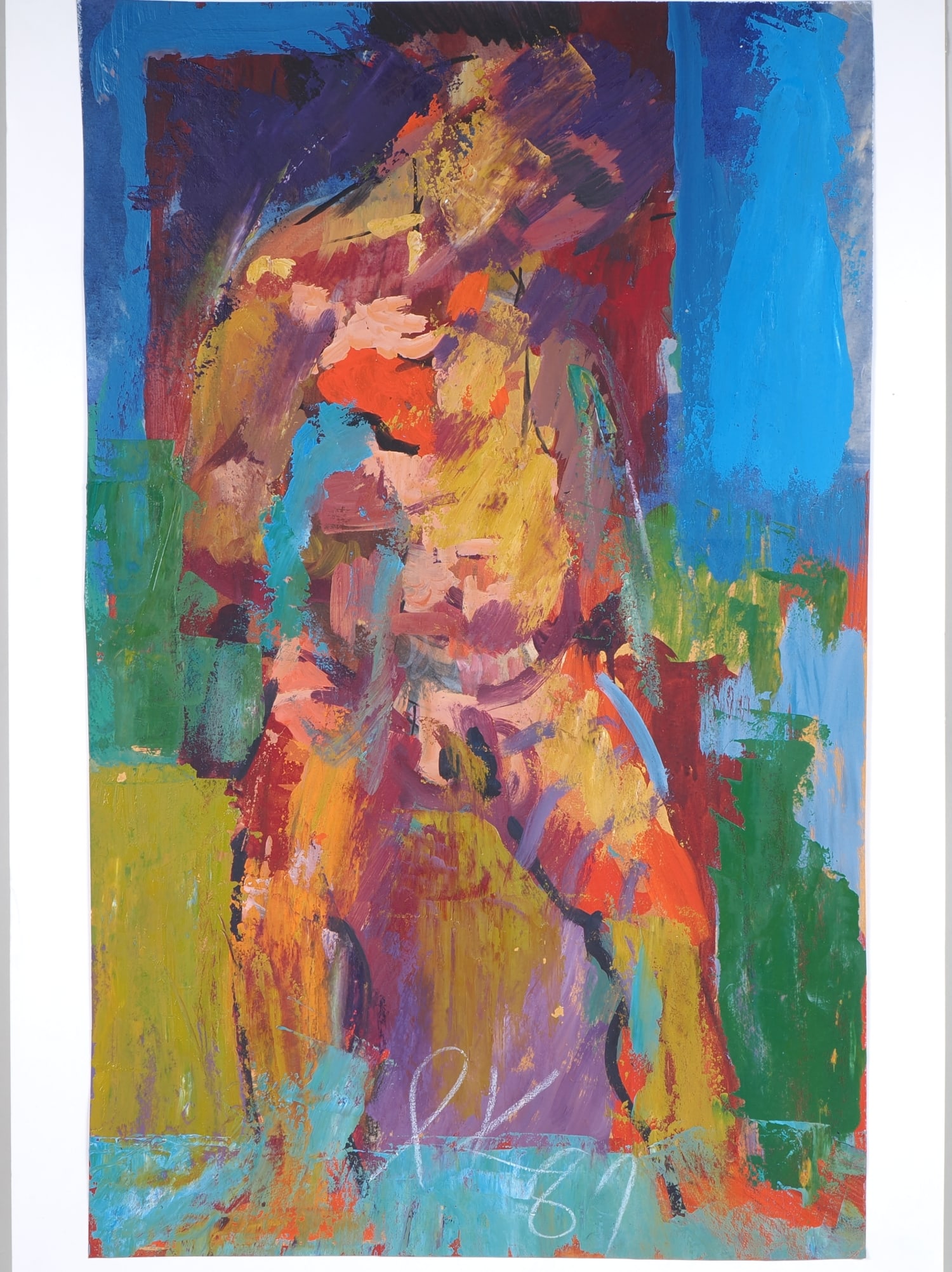 Karl-Heinz Knoedler (1926, Ludwigsburg - 2000, Ellwangen) - Nude Painting, 1981: Karl-Heinz Knoedler (1926, Ludwigsburg - 2000, Ellwangen) - Nude Painting, 1981 Mixed media / acrylic on paper, unframed, expressive abstract figuration Depiction of a nude, partially glazed and opaqu