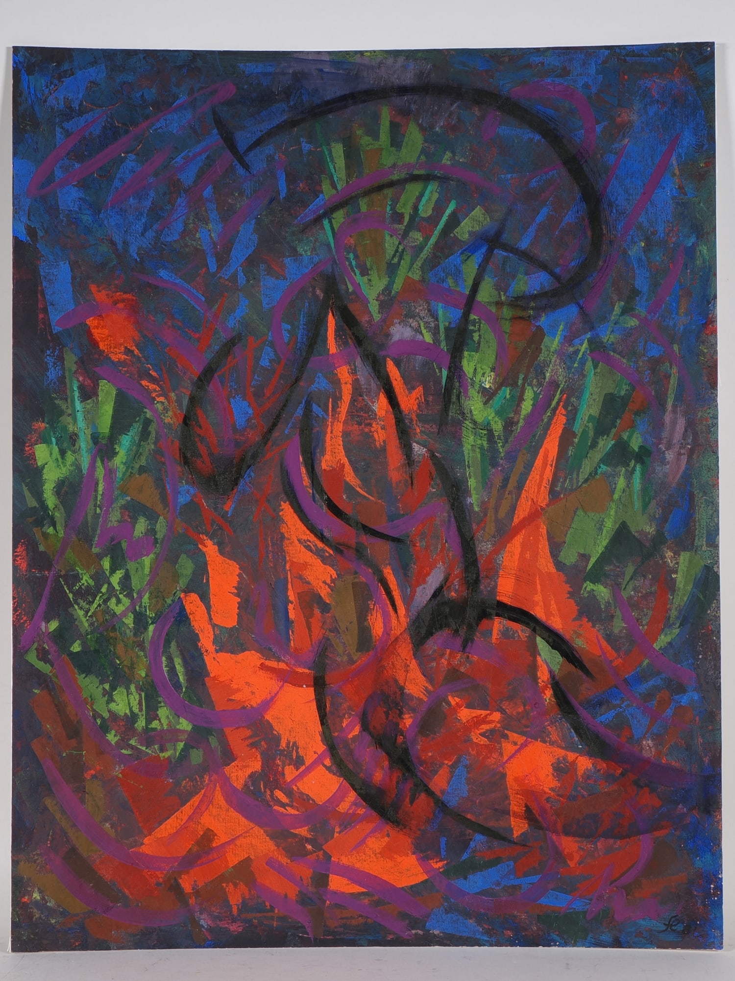 Prof. Hans Flauaus (1914 - 1989, Ulm) - Interferences, 1981: Prof. Hans Flauaus (1914 - 1989, Ulm) - Interferences, 1981Acrylic paints on cardboard, unframed. Monogrammed and dated 1981 on the lower right, with artist's stamp on the reverse. From the artist's e