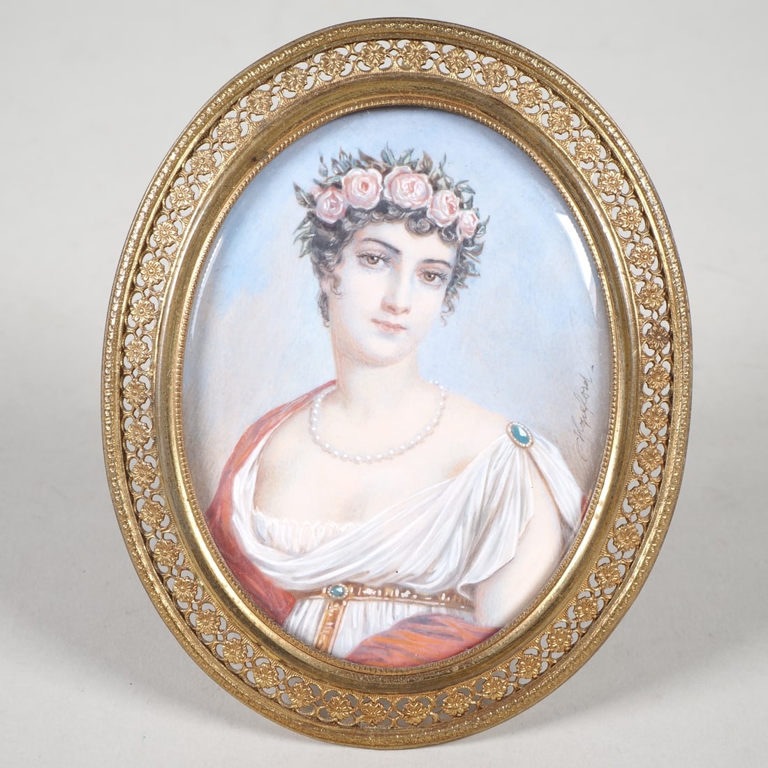 19th century miniature painting in oval frame (1 of 3)