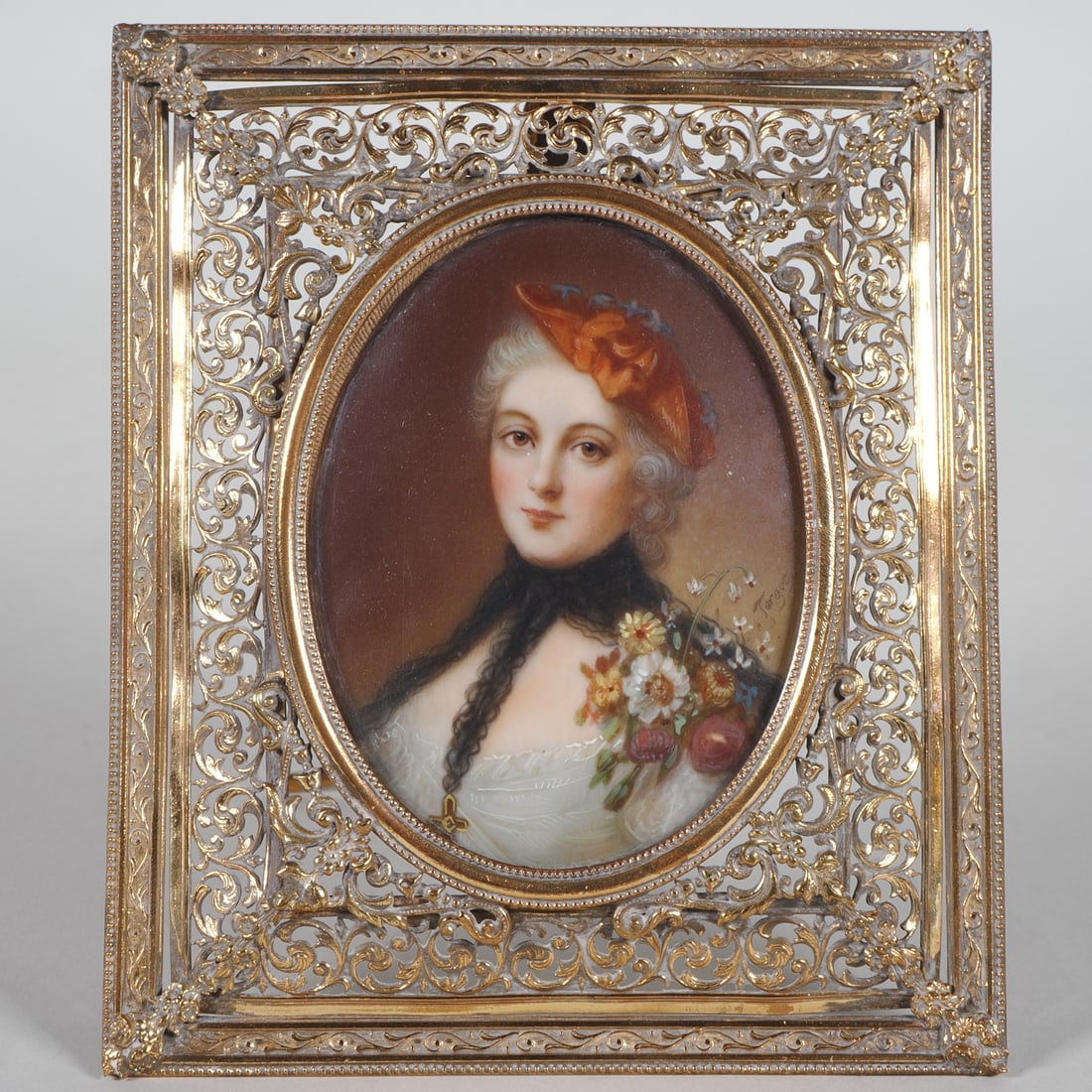 Fine miniature portrait of "Targue" in brass frame, circa 1900 (1 of 2)
