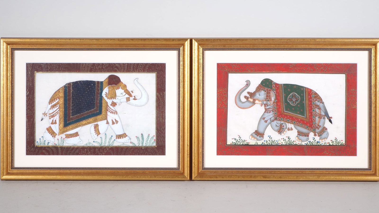 Pair of ceremonial elephants in profile, probably Rajasthan around 1900 (1 of 4)