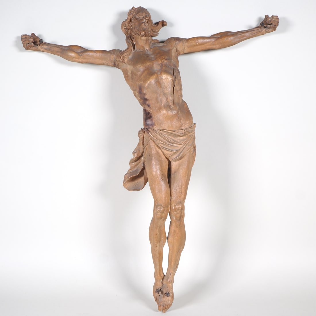 Baroque Corpus Christi, 18th century: Baroque Corpus Christi, 18th centuryA finely carved Corpus Christi in lime wood, with outstretched arms, originally part of a larger crucifix. The body of Christ is rendered in a naturalistic