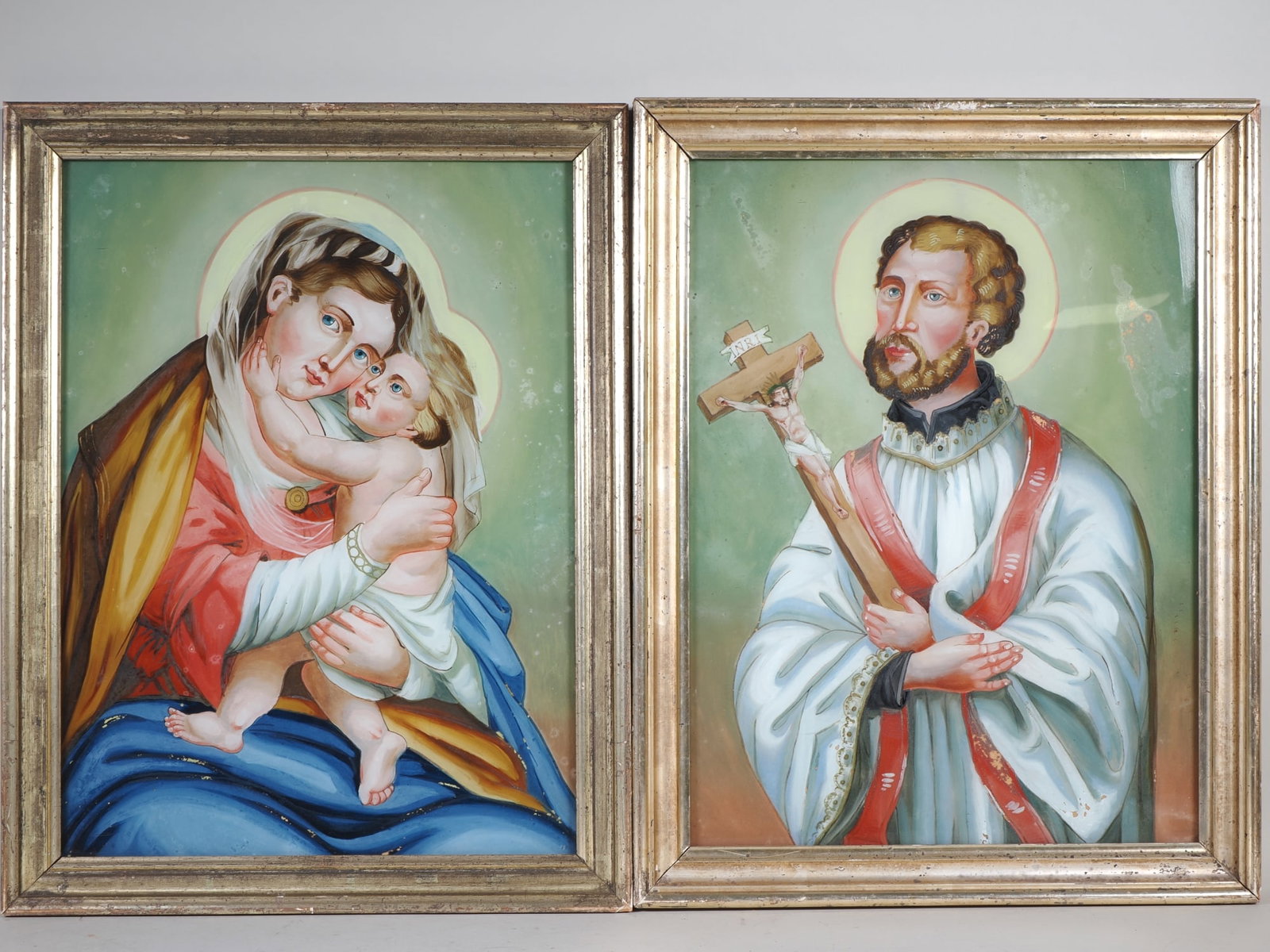Pair of sacred reverse glass paintings, 19th century. (1 of 2)