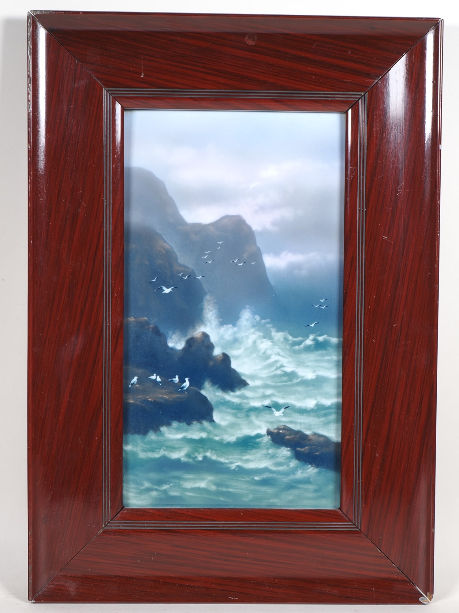Porcelain painting of a cliff coast with surf, circa 1900 (1 of 2)
