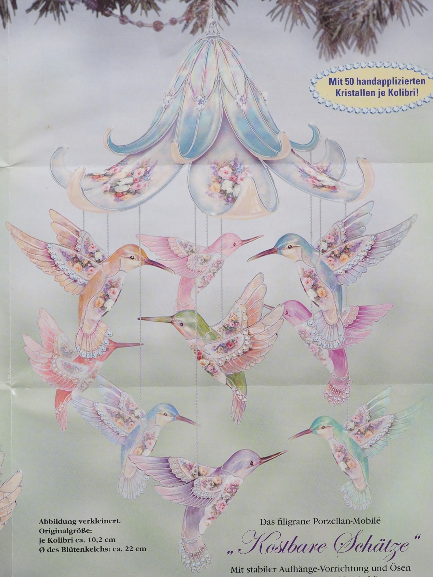 Precious treasures, porcelain mobile with flying hummingbirds - Lena Liu for Bradford Exchange: Precious treasures, porcelain mobile with flying hummingbirds - Lena Liu for Bradford ExchangeComplete group “Precious Treasures” with filigree flower painting by Lena Liu, each porcelain humm