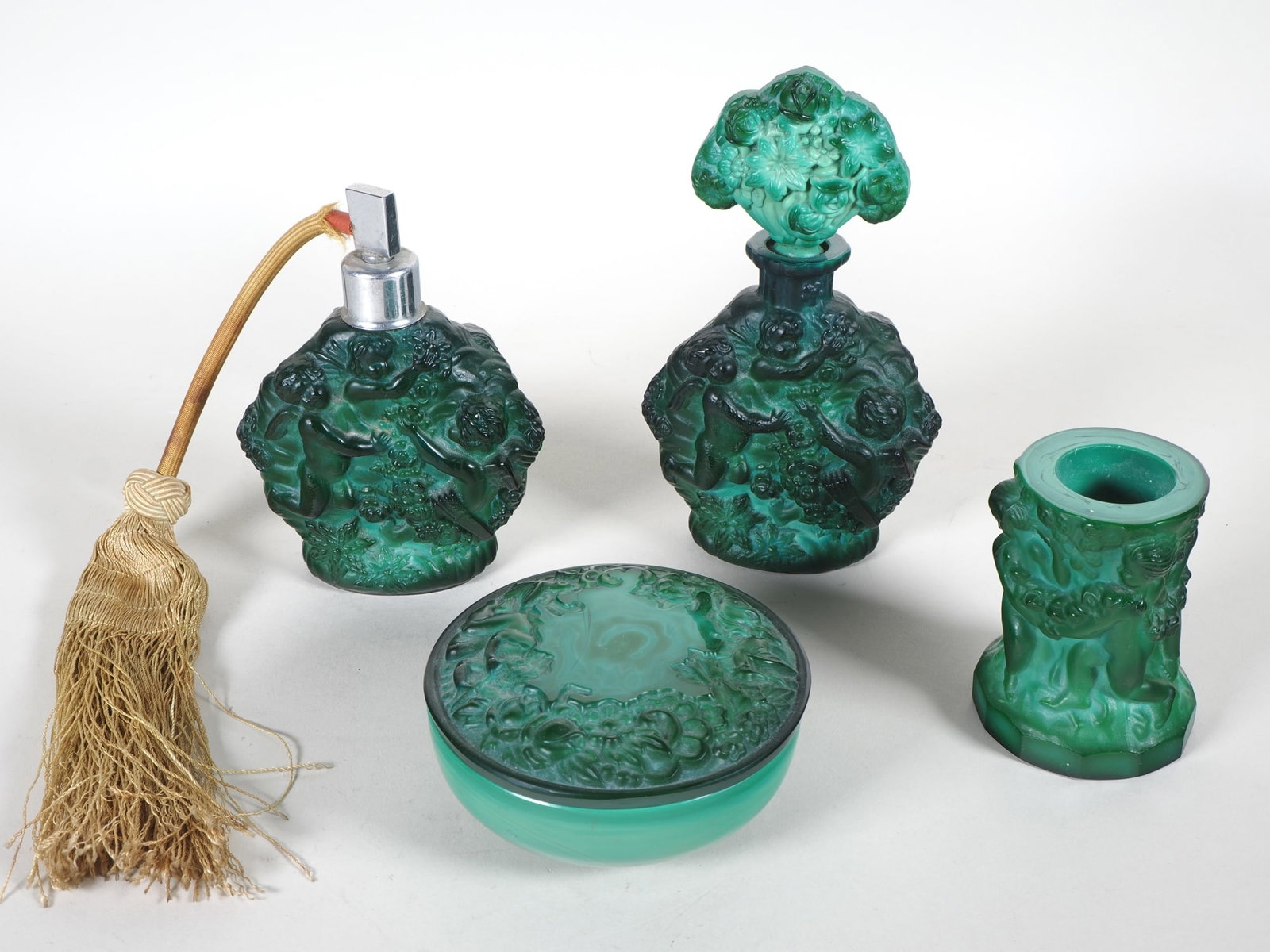 Malachite glass set, 4 pieces, 1930s (1 of 1)