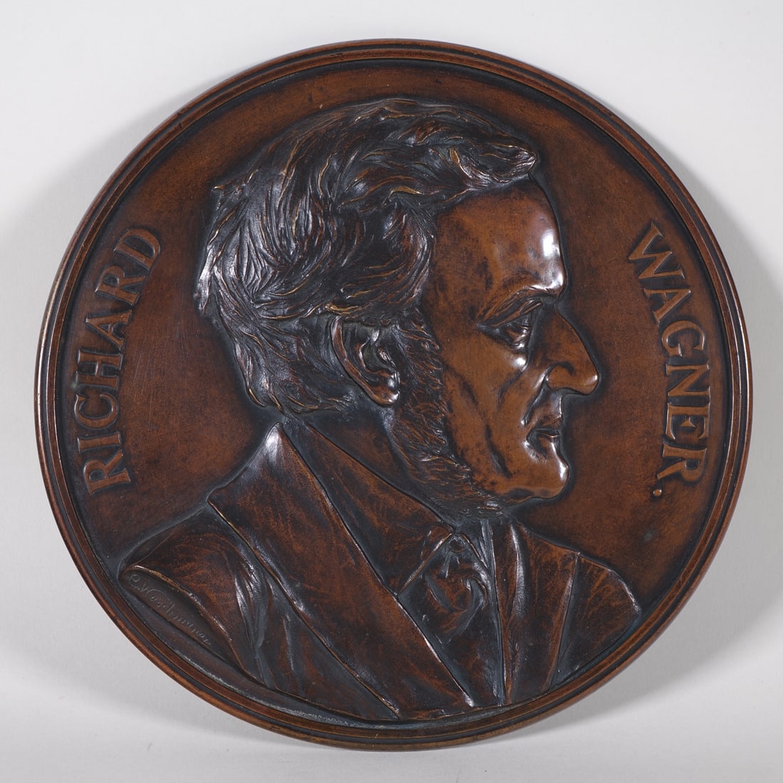 Karl Waschmann (1848-1905, Vienna) - Bronze relief of Richard Wagner (1 of 3)