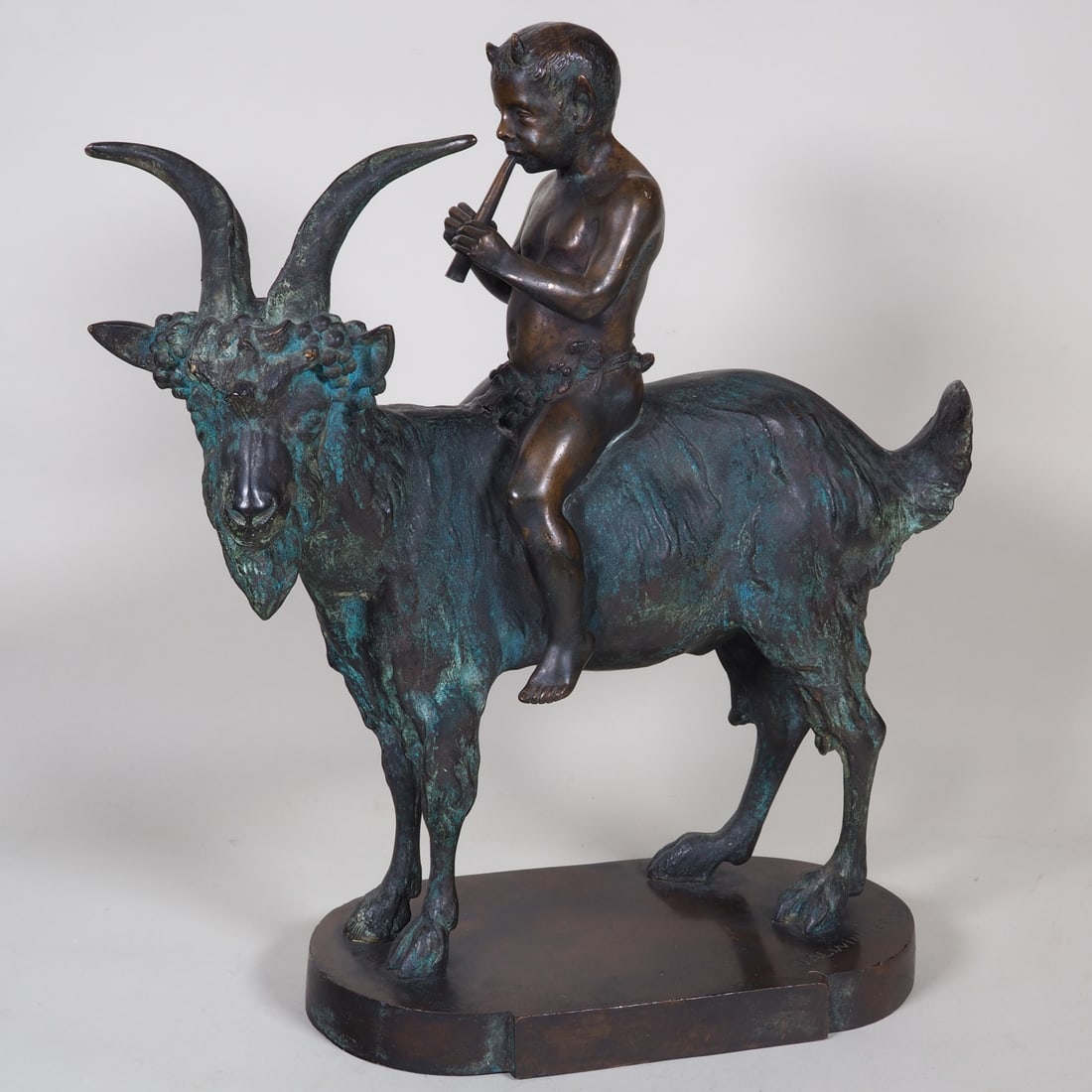 Valentin Winkler (1873 in Langenzenn) "Faun playing a flute and riding a billy goat", bronze, 1904 (1 of 9)