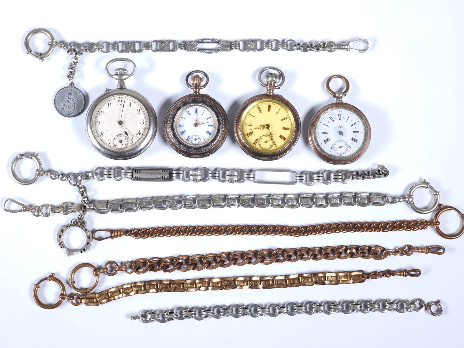 4 antique pocket watches with watch chains, circa 1900 (1 of 3)