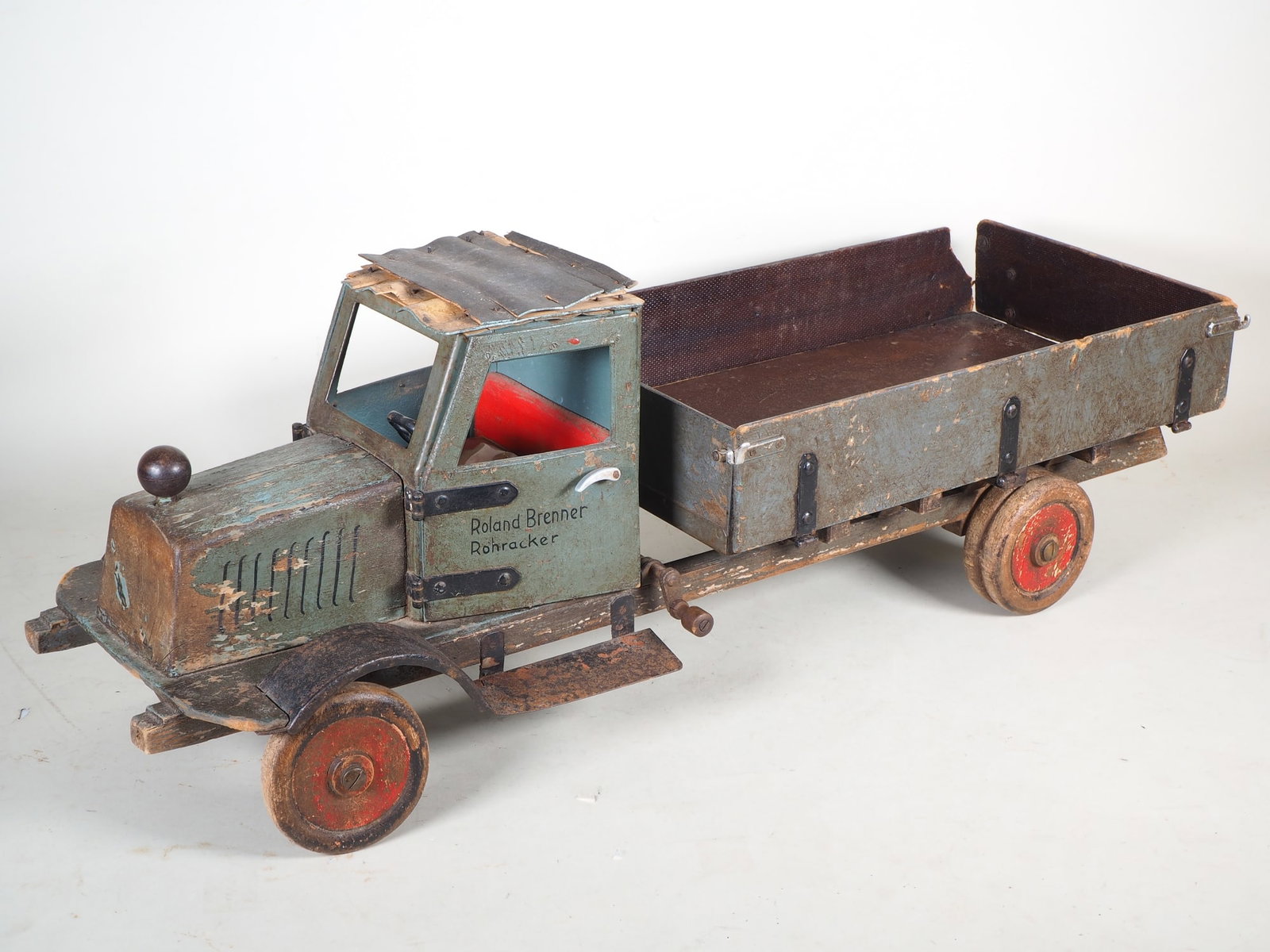 Large wooden toy lorry with tipper, 1920s (1 of 5)