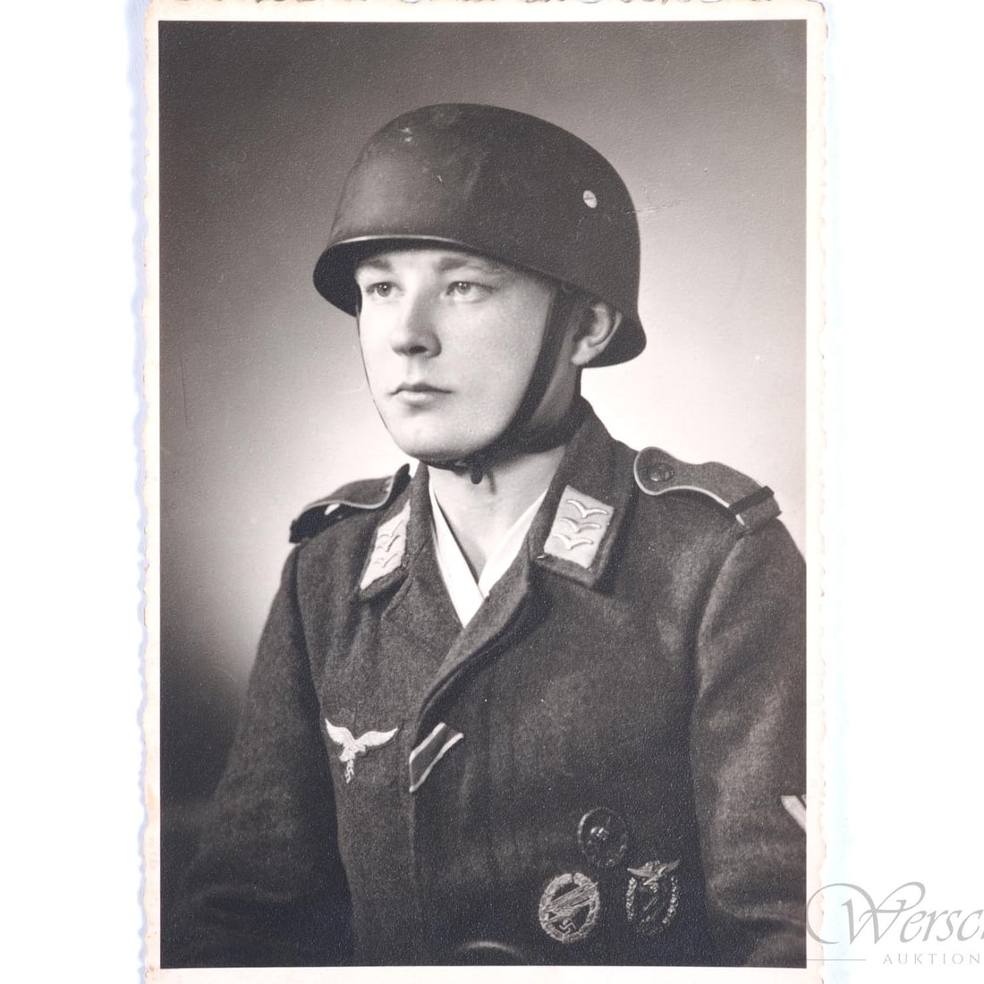 Portrait photo of a young paratrooper with medals and M38, in AK format (1 of 2)